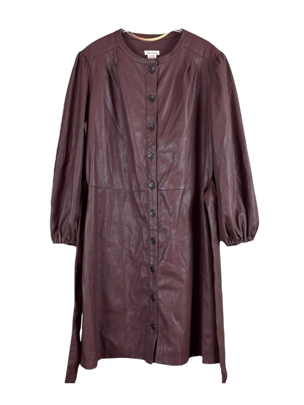 Shoshanna Faux Leather Buttoned Collarless Cocktail Dress Burgundy-Brown Size 14